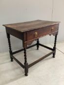 An 18th century oak side table, width 79cm, depth 53cm, height 68cm. Condition - poor to fair, one
