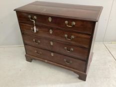 A George III mahogany chest of four drawers, width 94cm, depth 46cm, height 81cm. Condition - poor