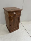 An early Victorian mahogany bedside cabinet, width 45cm, depth 42cm, height 82cm. Condition - fair