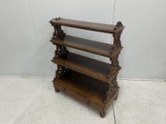 A Victorian rosewood graduated open bookcase, width 91cm, depth 45cm, height 113cm. Condition - poor