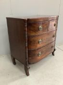 A Regency mahogany bowfront chest of four drawers, width 90cm, depth 51cm, height 89cm.