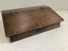 An 18th century oak bible box, width 77cm, depth 51cm, height 22cm. Condition - poor to fair