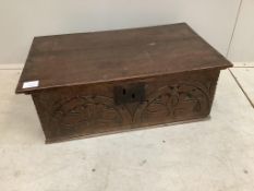 An 18th century oak bible box, width 64cm, depth 38cm, height 22cm. Condition - fair