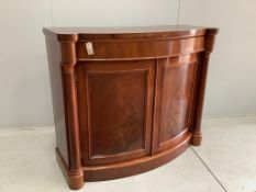 A Victorian mahogany bowfront side cabinet, width 127cm, depth 51cm, height 106cm. Condition - fair