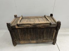 A 19th century East European pine coffer, width 118cm, depth 58cm, height 75cm. Condition - poor