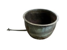 A large Victorian circular copper copper with long tapered spigot, diameter 84cm, height 54cm
