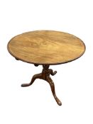 A George III circular mahogany tilt top tripod birdcage tea table, diameter 79cm, height 69cm