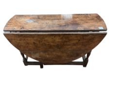 An 18th century oak single leaf gateleg table, width 113cm, depth 40cm, height 68cm
