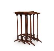 A nest of three George lll mahogany occasional tables, with strung rectangular tops, spindle support