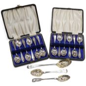 Two cased sets of six George VI silver teaspoons, Haseler & Restall, Birmingham, 1947, together with