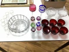A collection of various glass ware to include hoc glasses, floral etched rummers etc.