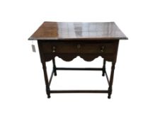 An 18th century oak side table, width 86cm, depth 58cm, height 74cm