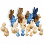 A collection of Sylvac bunny figures, one in the form of a teapot and a pair of dogs, largest 25cm h