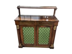 A Regency brass strung rosewood chiffonier, width 106cm, depth 39cm, height 117cm