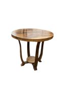 A French Art Deco circular walnut occasional table, diameter 59cm, height 54cm