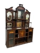 An Edwardian marquetry inlaid rosewood side cabinet, width 153cm, depth 41cm, height 208cm