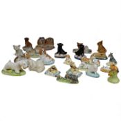 A collection of Basil Matthews figures of dogs, cats, a deer, a foal, pig etc, largest 9.5cm wide