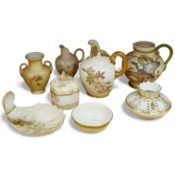 A collection of Worcester blush ivory and similar tableware to include jugs and a shell shaped dish,