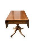 A Regency banded mahogany drop leaf Pembroke breakfast table fitted two drawers, width 81cm, depth 5