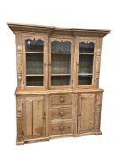 A Victorian inverse breakfront pine dresser, width 164cm, depth 46cm, height 189cm