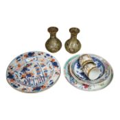 A pair of plique au jour Chinese vases together with a collection of Chinese export plates and