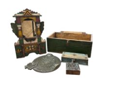 A small painted box and various items