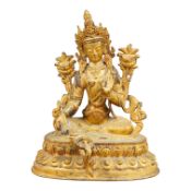 A Sino Tibetan gilt bronze figure of Green Tara, 23cm high