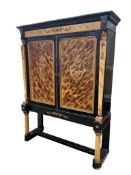 A painted Empire style faux marble two door cabinet on stand, width 140cm, depth 39cm, height 180cm