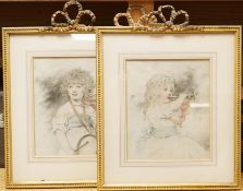 Manner of Sir Thomas Lawrence (1769-1830), A group of three portraits of young ladies, watercolours,