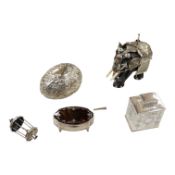 A George V engraved silver rectangular tea caddy, by Nathan & Hayes, Chester, 1913, 81mm, together