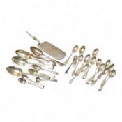 A small quantity of assorted mainly 19th century silver flatware including table spoons and