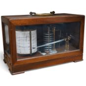 A late 19th century teak cased barograph, without maker’s mark, hinged lid with glazed front, 32.5cm