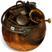 A collection of mixed pewter copper and brass,