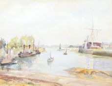 Jean Vassal (1902-1986), A harbour scene, studio lamp lower left, watercolour, 21 x 27cm