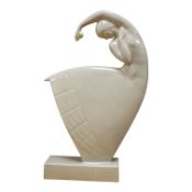 Robj, France. A Deco style grey glazed pottery ballerina, 39.5cm high