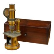 A mid 19th century French brass compound monocular microscope, by G. Oberhaeuser & E. Hartnack,