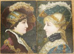 A pair of Victorian Minton tiles painted with female portraits in profile, monogrammed SG and