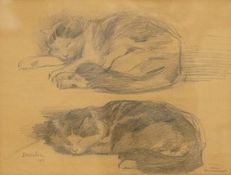 Manner of Théophile Alexandre Steinlen (French, 1859-1923), Studies of sleeping cats, signed and