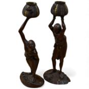 A pair of Japanese patinated metal figures of Ashinaga and Tenaga, Meiji period, 30cm