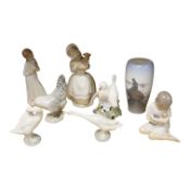A group of Copenhagen, Nao and Lladro figures to include birds, together with a Royal Copenhagen