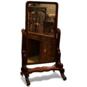 A Victorian mahogany cheval mirror, width 84cm, height 160cm