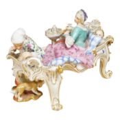 A Meissen style porcelain figure group ‘Discovered Lover’, 19cm wide