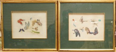 Chinese Export school, studies of butterflies and other insects, pair of watercolours on paper, 16 x