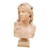 Jean Jules Cambos (1828-1917), A large terracotta bust of a maiden, signed, 63cm high