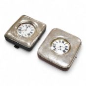 Two Edwardian silver mounted leather travelling watch cases, Chester 1905 and Birmingham, 1907,