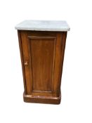 A Victorian mahogany marble top bedside cabinet, width 39cm, depth 34cm, height 76cm (marble top