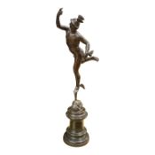 After Giambologna (Flemish, 1529-1608), a 20th Century bronze of Mercury, raised on green serpentine