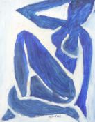 James Isherwood (1917-1989), After Henri Matisse, abstract study in blue, signed, oil on board,