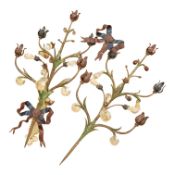 A pair of Continental toleware wall sconces with glass drops in the form of apples and buds, 60cm