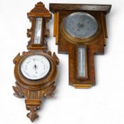Victorian oak aneroid barometer/thermometer and Deco barometer